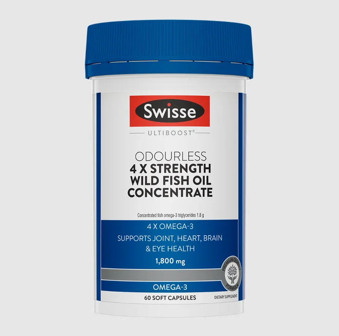 Swisse Ultiboost Odourless 4x Strength Wild Fish Oil 无味高浓度4倍Omega-3 浓缩野生鱼油 60粒【保质期2028/08】